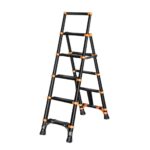 ⁦سلم ألمنيوم تلسكوبي مستورد قابل للتعديل – سلم 5 درجات، لون أسود موديل: YT-AT-B5⁩ - الصورة ⁦3⁩