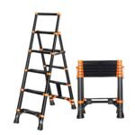 سلم ألمنيوم تلسكوبي مستورد قابل للتعديل – سلم 5 درجات، لون أسود موديل: YT-AT-B5