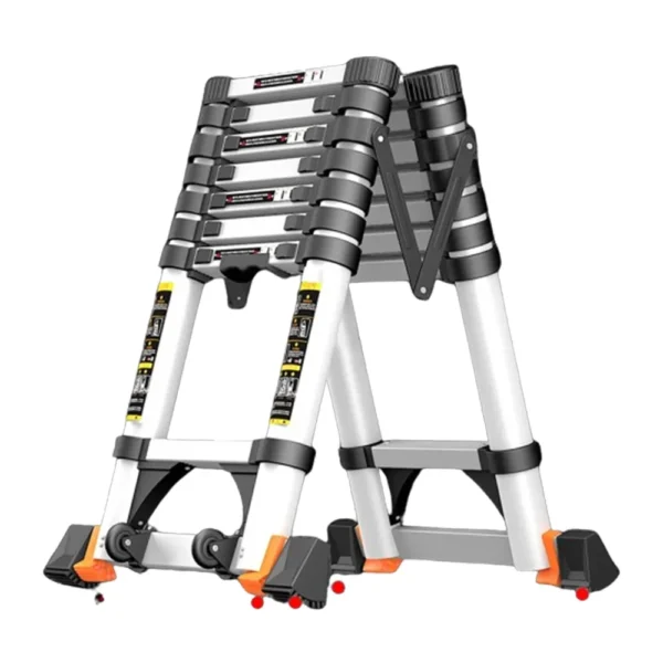 سلم ألمنيوم تلسكوبي مستورد متعدد الجوانب، قابل للتعديل، بطول 3.5 متر، بدرجات من الجانبين موديل: YT-ATA350